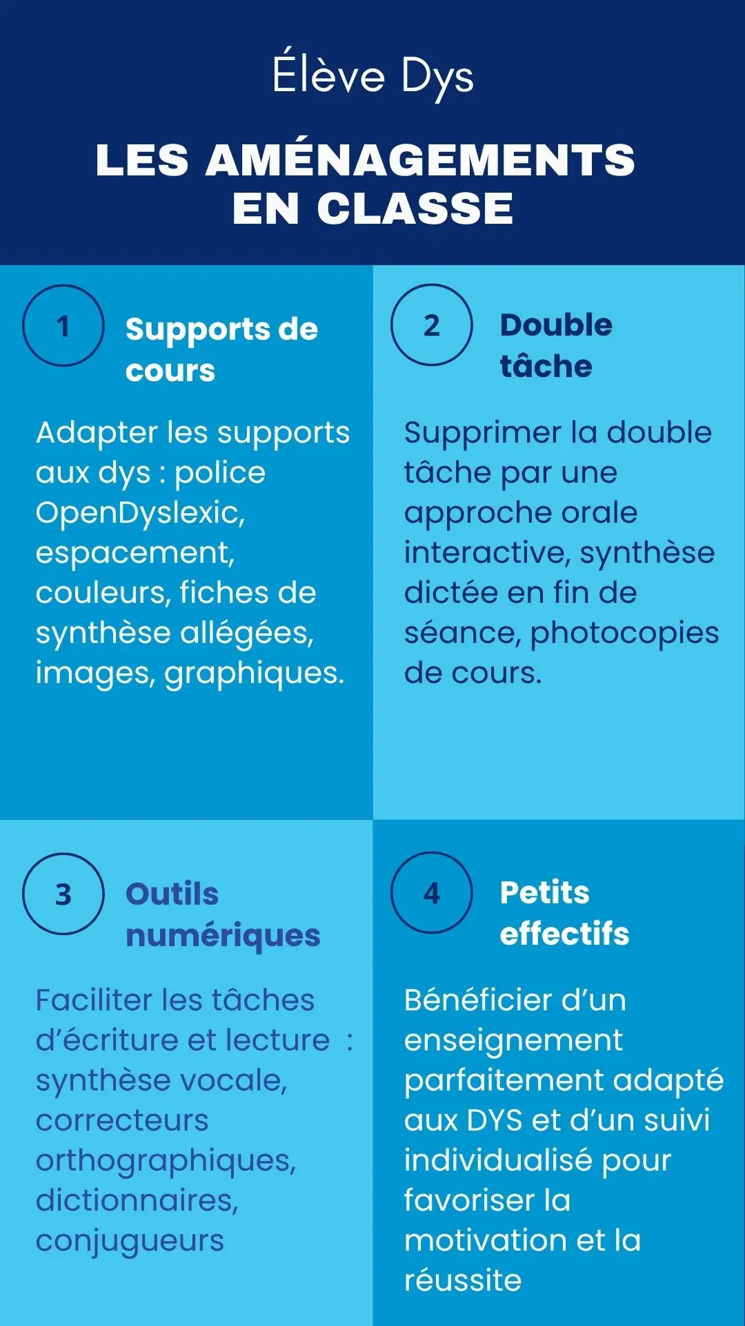 les aménagements pédagogiques possibles pour un élève Dys